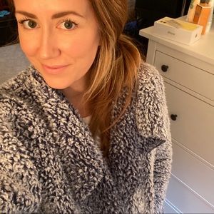 Navy Sherpa Jacket Cardigan Sweater